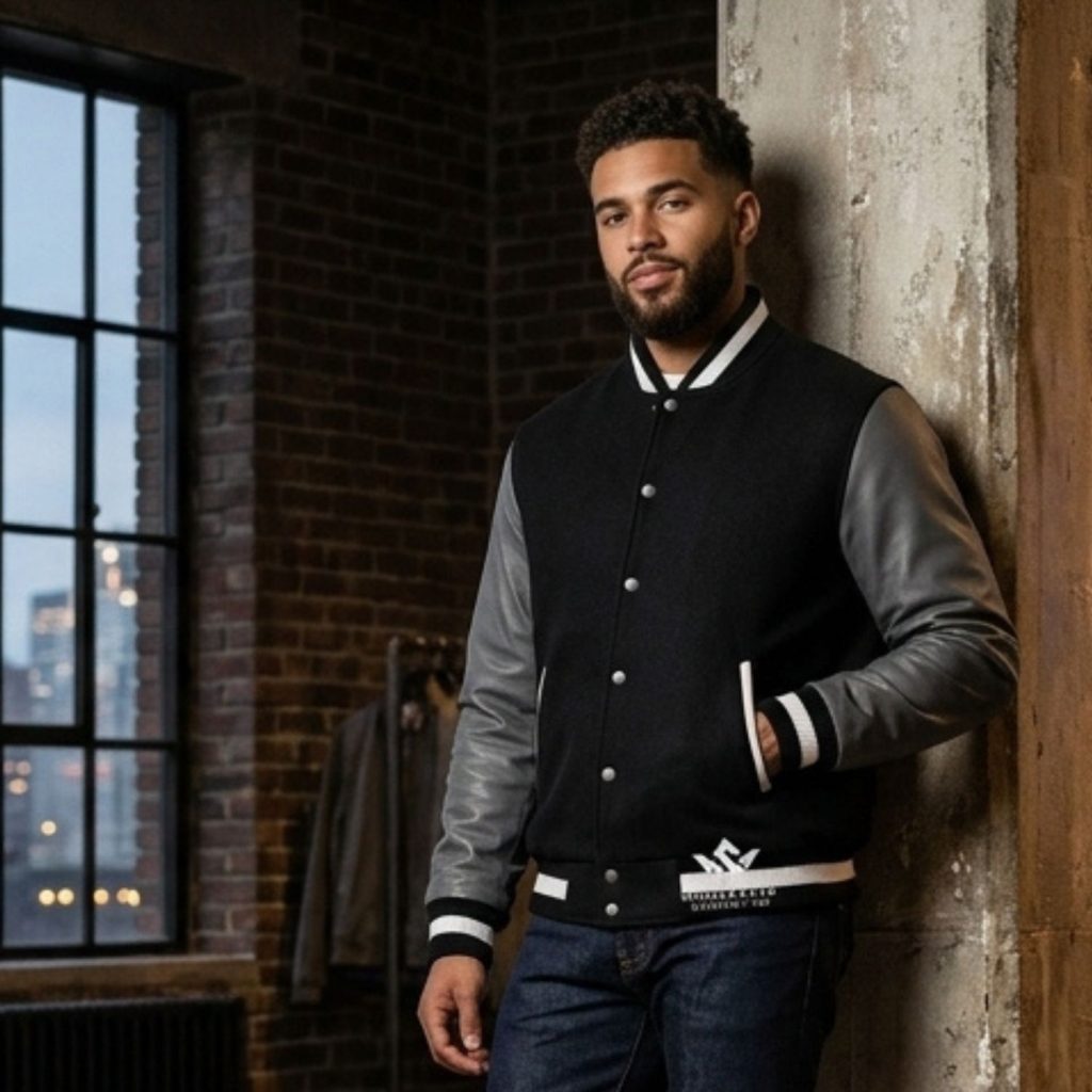 Black Baseball Jacket With Leather Sleeves Black Baseball Jacket With Leather Sleeves