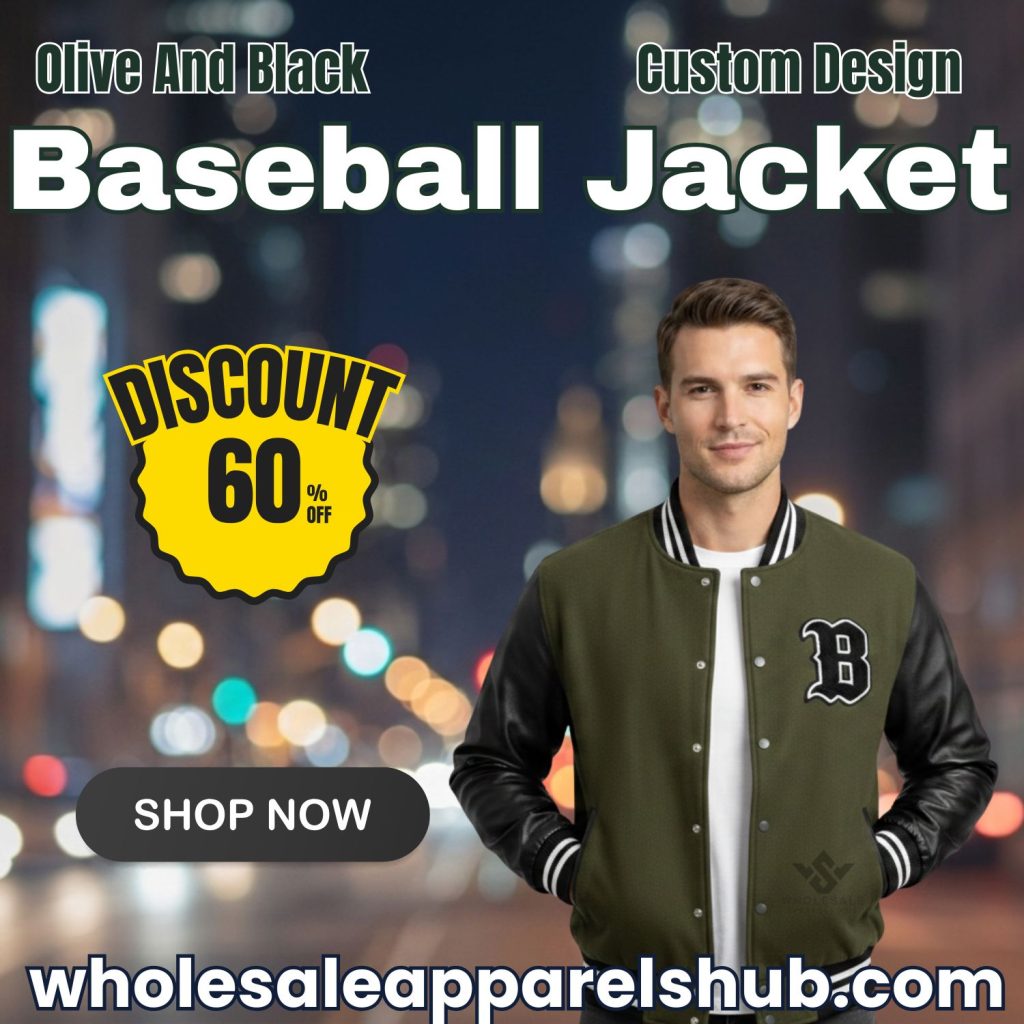 Olive And Black Baseball Jacket Custom Design Olive And Black Baseball Jacket Custom Design