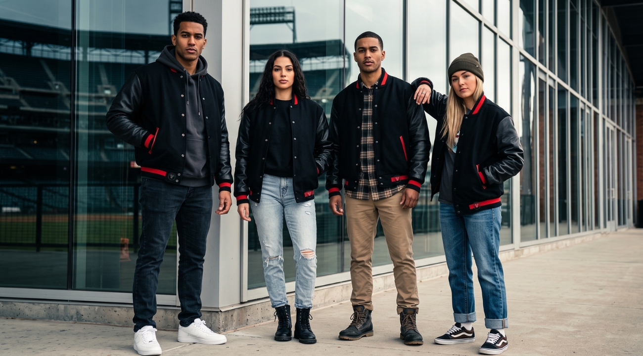 Wool Baseball Jackets With Leather Sleeves