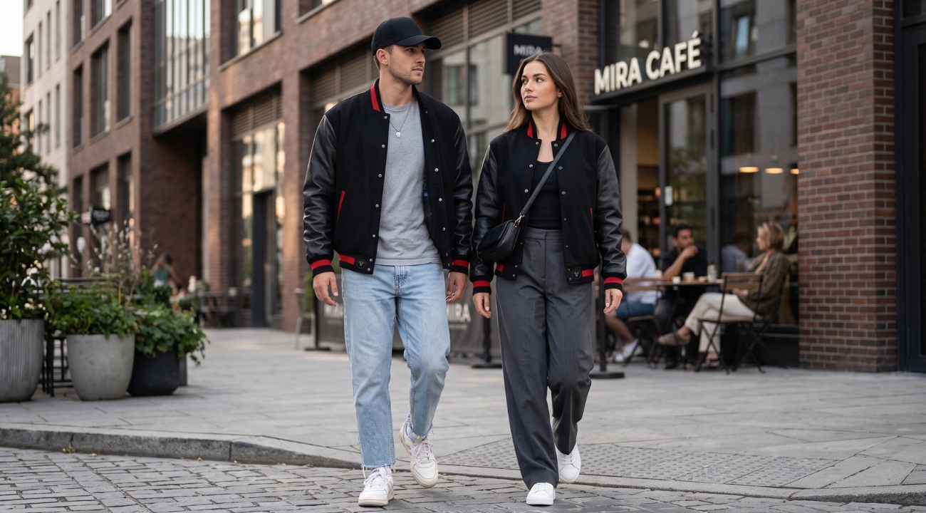 Wool Baseball Jackets With Leather Sleeves