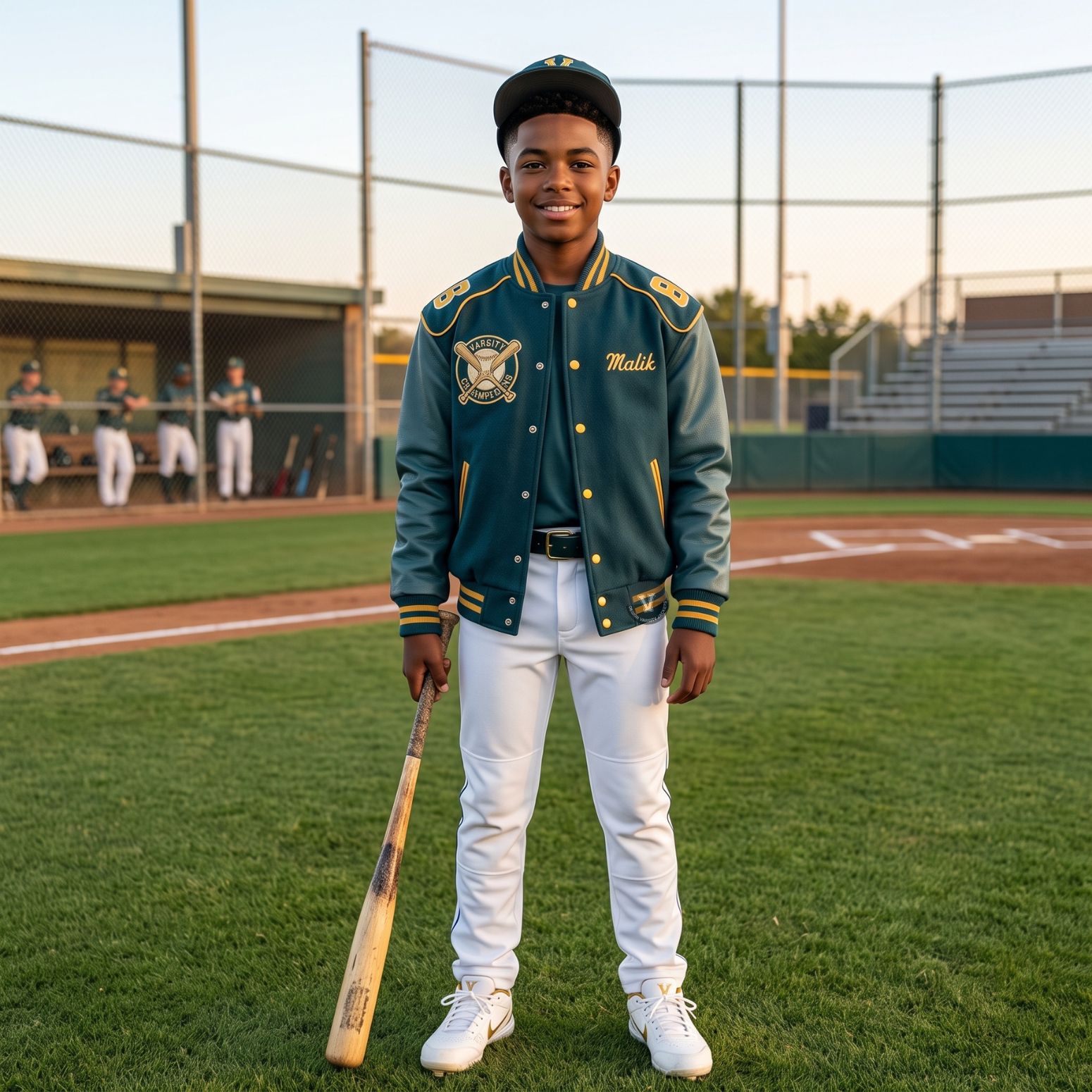 Teal Grey Baseball Jacket With Embroidery